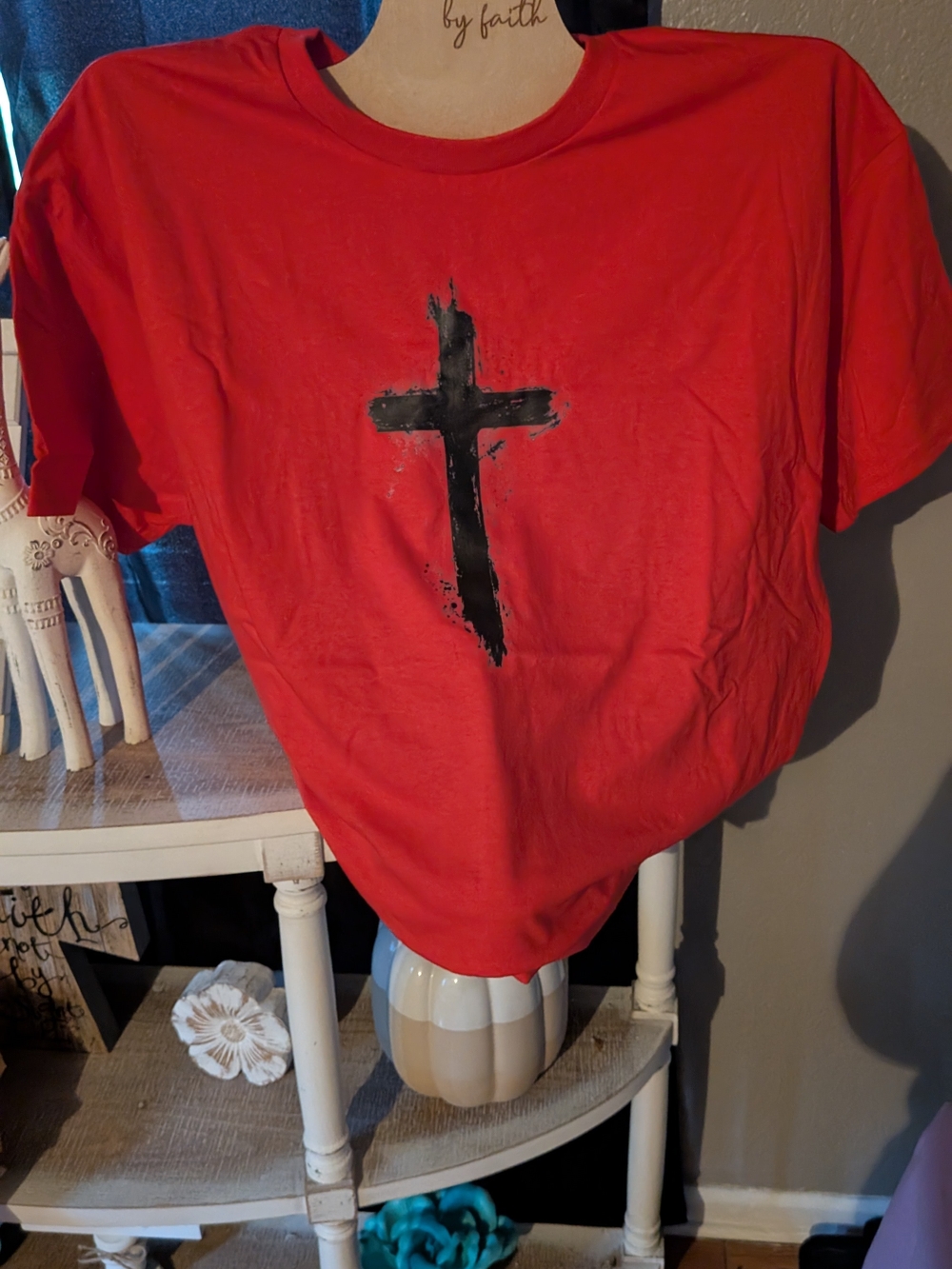 Gildan Red Short Sleeve Tee with Black Cross Graphic